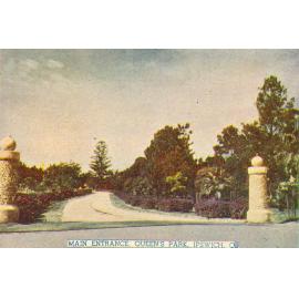 Main entrance, Queens Park, Ipswich, postcard, 1940s