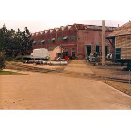 View from Electricians shop, towards Wagon shop, Ipswich Railway Workshops, North Ipswich, 1987