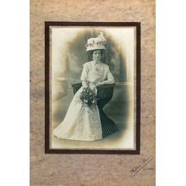 Eliza Noble, thought to be in a bridesmaid's dress, Ipswich, c.1910