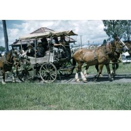 Old wagon originally used by R. Sellars, in procession in Rosewood, Ipswich, 1960s