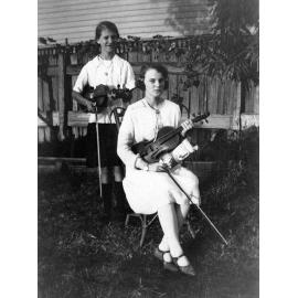 Coralie and Beryl Casey, with their violins, North Ipswich, early 1930s