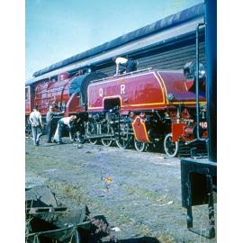 Restoring a Bayer-Garratt locomotive, number 1100, at the Ipswich Railway Workshops, North Ipswich, 1957