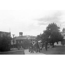 Ipswich City Vice-Regal Band playing at wedding at St Paul's Anglican Church, Ipswich, 1940s