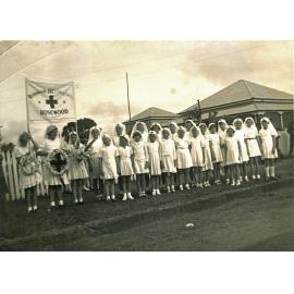 Junior Redcross group at ANZAC Day March, Rosewood, Ipswich, c.1941