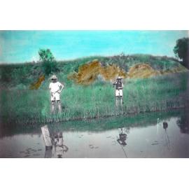 Fishing for perch at Mi Hi Creek, Brassall, Ipswich, early 1950s