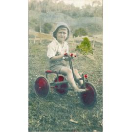 Jack Johnston on tricycle, Rosewood, Ipswich, 1936