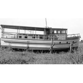 Srednam (boat) in drydock for painting, Ipswich, c.1949