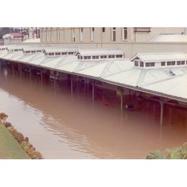 Ipswich Railway Station platform during flood of 1974