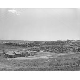 Panoramic view towards the North Ipswich Railway Workshops, from Telegraph Lane, North Ipswich, 1958