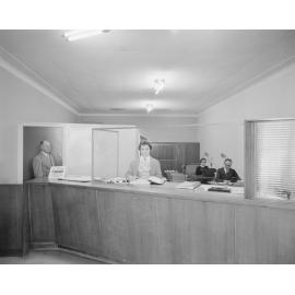 Ipswich & West Moreton Building Society, interior, corner Limestone and East Streets, Ipswich, 1959