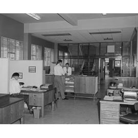 Interior of Commonwealth Employment Service, staff, corner of Brisbane and East Streets, Ipswich, 1963