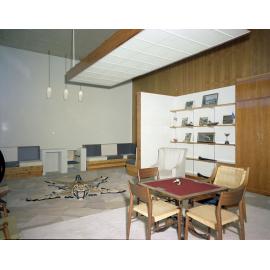 Games room with tiger skin rug,  John McQueen's residence, Edwards Street, Raceview, Ipswich, 1963