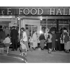 People outside Cribb & Foote Food Hall during opening, Ipswich, 1940s