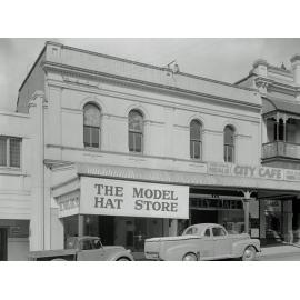 The Model Hat Store and City Café,  Brisbane Street, early 1950s