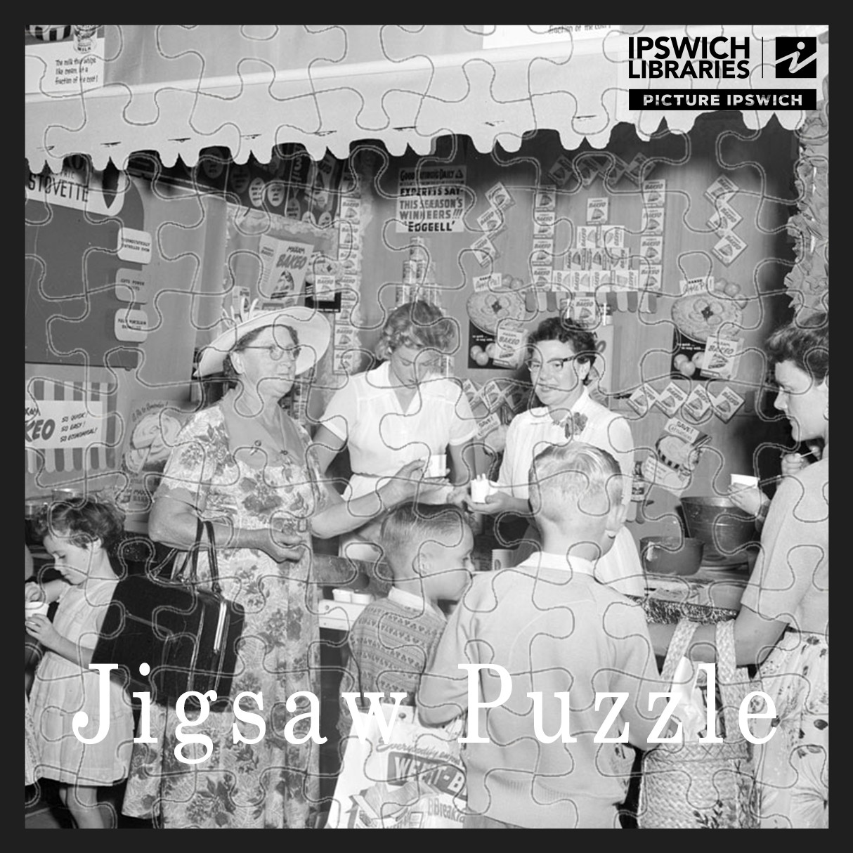 People watching cooking demonstration at the Ipswich Show, Ipswich, 1957 (Jigsaw Puzzle)